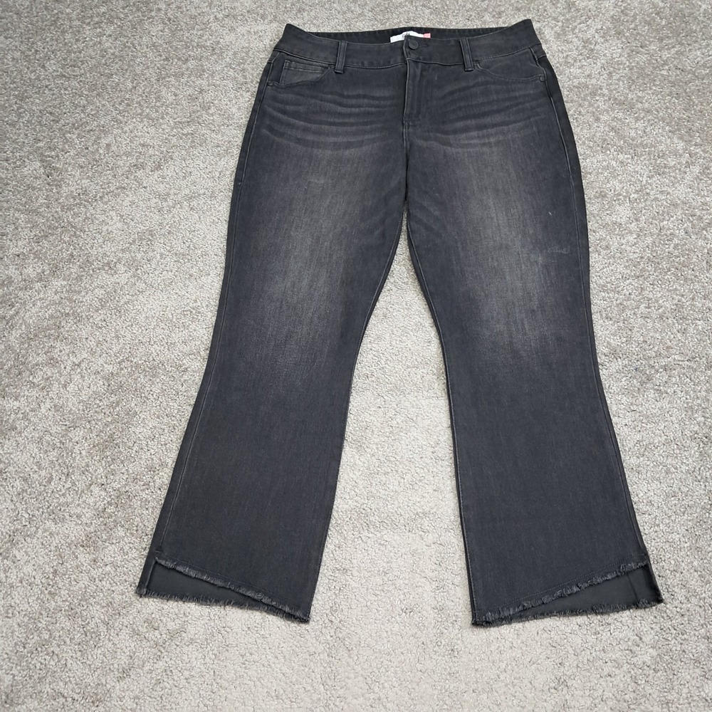 Cabi Jeans Women 10 Black Hi-Low Crop Frayed Hem Stretch Denim Pants